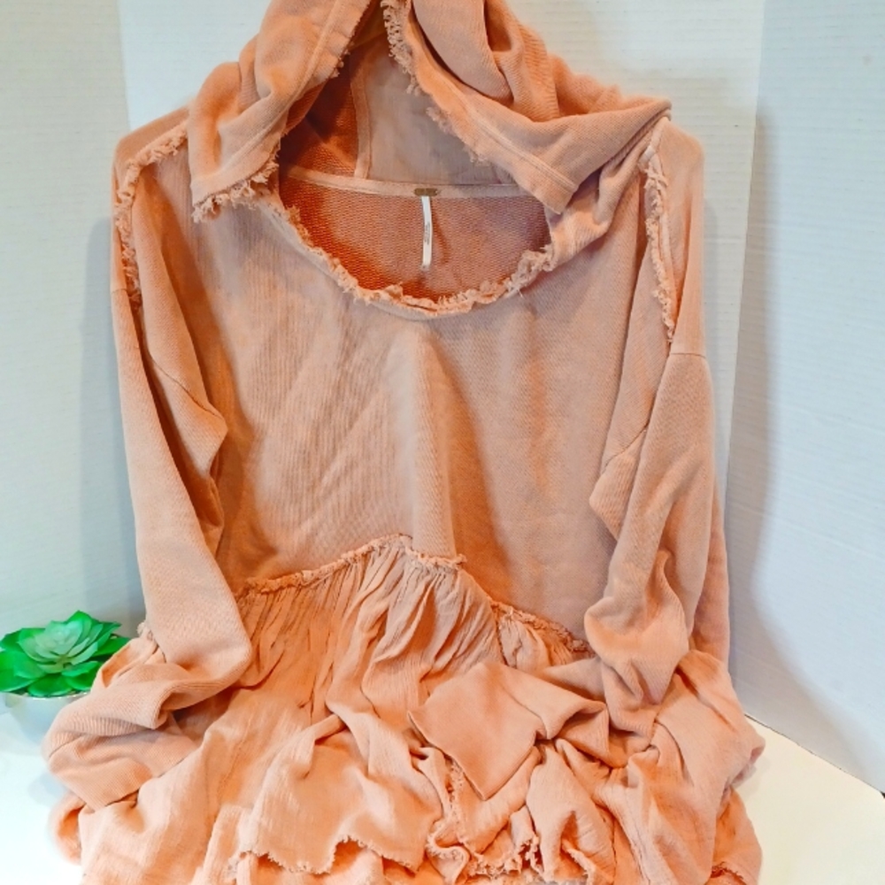Free People Sunday Dreams Rose Slouchy Gauze Raw Hem Pullover Top
